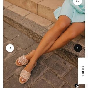 Le Mogador Women's Tan Woven Slide Sandals